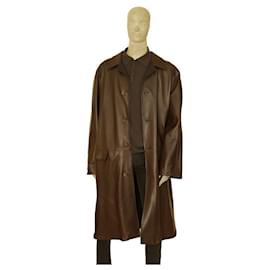 Ermenegildo Zegna-Ermenegildo Zegna brown reversible leather long coat & raincoat size XXL-Brown
