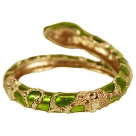 Kenneth Jay Lane-KENNETH JAY LANE Snake Rhinestone Crystals Cuff Bracelet in Silver  & Green-Green