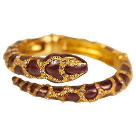 Kenneth Jay Lane Bracelet manchette ouvert serpent en émail doré et strass Doré