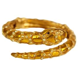 Kenneth Jay Lane-KENNETH JAY LANE Snake Rhinestone Crystals Cuff Bracelet in Gold-Golden