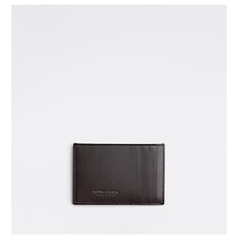 Bottega Veneta-Cassette unisex leather card holder with Intrecciato motif.-Dark brown