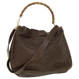 Gucci-Bolsa GUCCI Bamboo Couro 2maneira Brown Auth 53688-Marrom