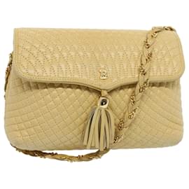 Bally-BALLY Quilted Chain Shoulder Bag Leather Beige Auth ep1649-Beige