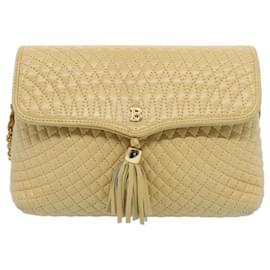 Bally-BALLY Quilted Chain Shoulder Bag Leather Beige Auth ep1649-Beige
