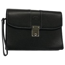 Burberry-BURBERRY Clutch Bag Leather Black Auth ep1686-Black