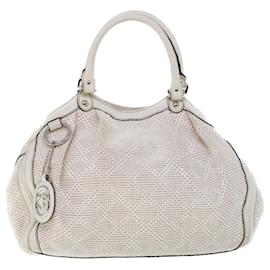 Gucci-GUCCI Hand Bag Straw Leather White 211944 auth 53671-White