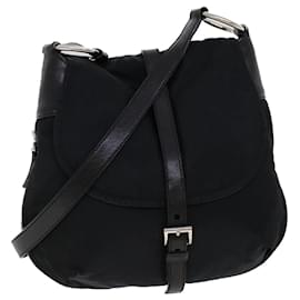 Prada-PRADA Shoulder Bag Nylon Leather Black Auth ac2158-Black