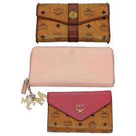 MCM Vicetos Logogram Wallet PVC Leather 3Set Brown Pink Auth ti1228 Brown Pink