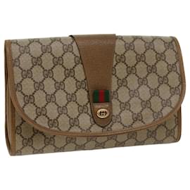 Gucci-GUCCI GG Canvas Web Sherry Line Clutch Bag PVC Leather Beige Green Auth 53642-Red,Beige,Green