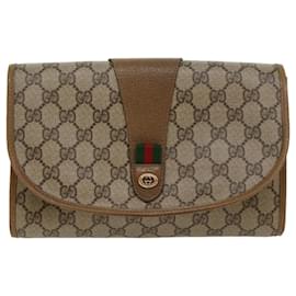 Gucci-GUCCI GG Canvas Web Sherry Line Clutch Bag PVC Leather Beige Green Auth 53642-Red,Beige,Green
