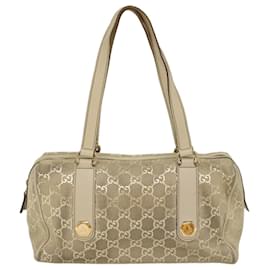 Gucci-GUCCI GG Canvas Shoulder Bag Leather Beige 152457 auth 53387-Beige