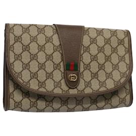 Gucci-GUCCI GG Canvas Web Sherry Line Clutch Bag Beige Red Green 014 122 auth 53385-Red,Beige,Green