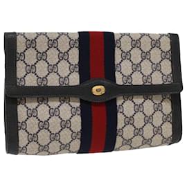 Gucci-GUCCI GG Canvas Sherry Line Clutch Bag Gray Red Navy 89 01 006 Auth ep1673-Red,Grey,Navy blue