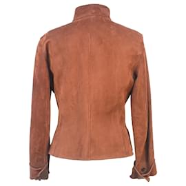 Hermès-Hermes T suede and leather jacket40-Chestnut
