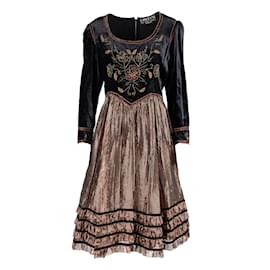 Autre Marque-Lancetti Vintage Shimmer and Velvet Dress-Black