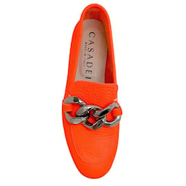 Casadei-Casadei Orange Antilope Chunky Chain Loafers-Orange