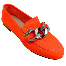 Casadei-Casadei Orange Antilope Chunky Chain Loafers-Orange