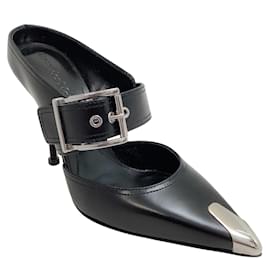 Alexander Mcqueen-Mules com fivela punk de couro preto Alexander McQueen-Preto