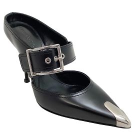Alexander McQueen Mules aus schwarzem Leder mit Punk-Schnalle Schwarz