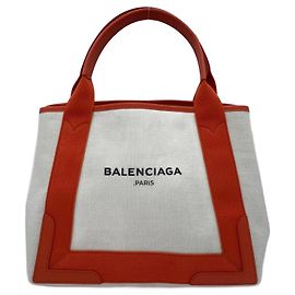 Balenciaga Navy Cabas de couro e linho laranja e creme Laranja Fora de branco