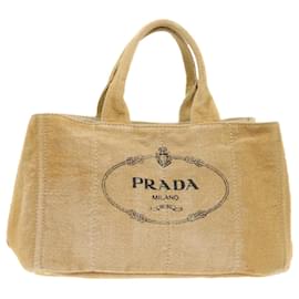 Prada-PRADA Canapa Hand Bag Canvas Beige Auth 45652-Brown