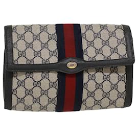 Gucci-GUCCI GG Canvas Sherry Line Pochette Grey Red Navy 89.01.006 Auth yk7558B-Rosso