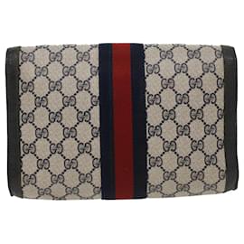 Autre Marque-GUCCI GG Canvas Sherry Line Clutch Bag Gray Red Navy 89.01.006 Auth yk7558b-Red