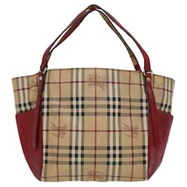 Burberry-BURBERRY Nova Check Tote Bag PVC Leather Beige Auth 44756-Brown