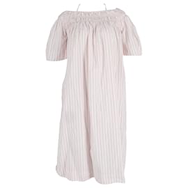 Ganni-Ganni Striped Dress in White and Pink Cotton-Pink