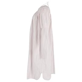 Ganni-Ganni Striped Dress in White and Pink Cotton-Pink