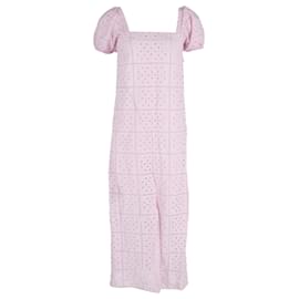 Ganni-Vestido midi de manga bufante Ganni em algodão rosa-Rosa