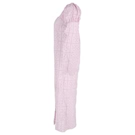 Ganni-Vestido midi de manga bufante Ganni em algodão rosa-Rosa