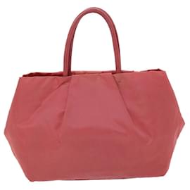 Prada-PRADA ribbon Hand Bag Nylon Pink Auth bs6565-Pink