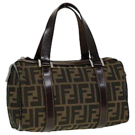 Fendi-FENDI Zucca Canvas Hand Bag Black Brown Auth rd2254-Black