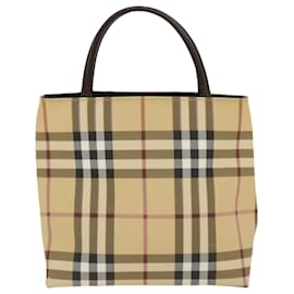 Burberry-BURBERRY Nova Check Canvas Hand Bag PVC Leather Beige Black Red Auth 39932-Brown