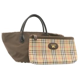 Burberry-Burberrys Nova Check Pouch Hand Bag 2Set Beige Brown Auth th1627-Brown