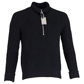 Tom Ford-Tom Ford Half Zip Knit Sweater in Navy Blue Cashmere-Blue