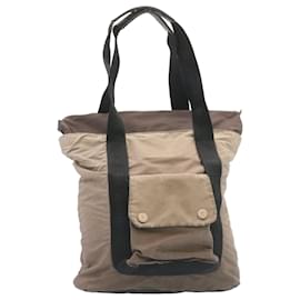 Chanel-CHANEL Tote Bag Nylon Brown CC Auth 26722a-Brown