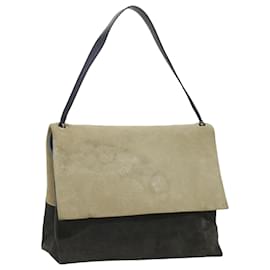 Céline-CELINE Shoulder Bag Suede Beige Blue black Auth ar8501-Brown