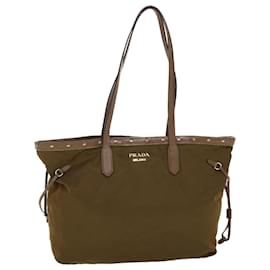 Prada-PRADA Tote Bag Nylon Leather Khaki Auth bs6185-Green