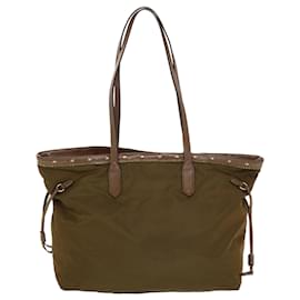 Prada-PRADA Tote Bag Nylon Cuero Khaki Auth bs6185-Verde