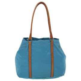 Prada-PRADA Hand Bag Nylon Light Blue Brown Auth 44988-Blue