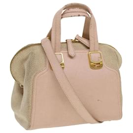 Fendi-FENDI Hand Bag Leather Canvas 2way Pink Auth bs3819-Pink