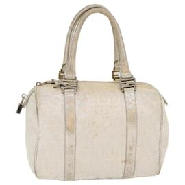 Fendi-FENDI Zucchino Canvas Hand Bag Silver Auth 40060-Metallic