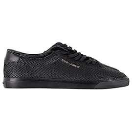 Saint Laurent-Saint Laurent Andy Python-Effect Sneakers in Black Calfskin Leather-Black
