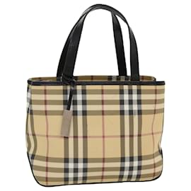 Burberry-BURBERRY Nova Check Hand Bag PVC Leather Beige Red black Auth 39639-Brown