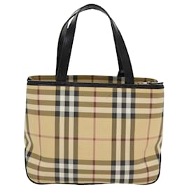 Burberry-BURBERRY Nova Check Hand Bag PVC Leather Beige Red black Auth 39639-Brown