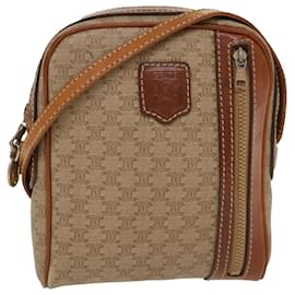 Céline-CELINE Macadam Canvas Shoulder Bag PVC Leather Beige Auth 39944-Brown