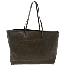 Fendi-FENDI Zucca Canvas Tote Bag Coated Canvas Brown Yellow Auth rd4550-Brown