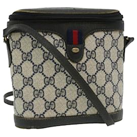 Autre Marque-GUCCI Sherry Line GG Canvas Waist Bag PVC Leather Beige Navy Red Auth am3111-Brown